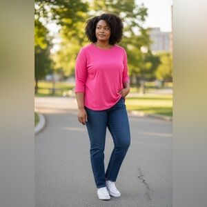 Tommy Bahama Pink 100% Cotton Knit 3/4 Sleeve Top size XL EUC